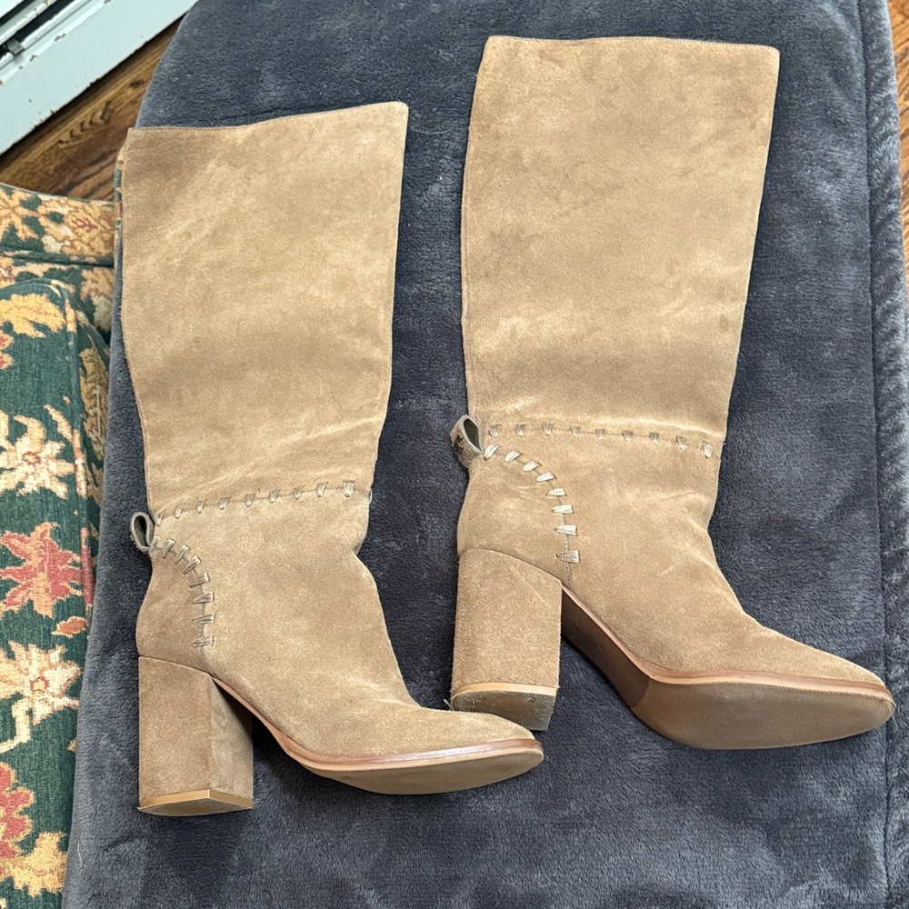 Tan Suede Knee-High Boots